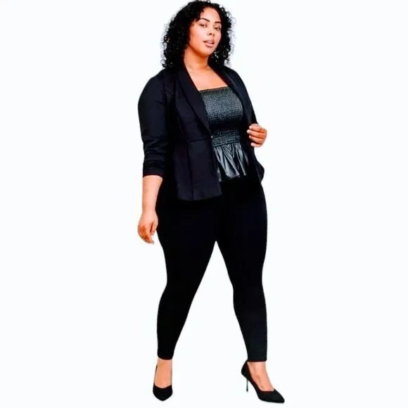 TORRID BlackβPeplum Fauxe Leather Crop Smocked Tank Top Classic Preppy 1X - Picture 6 of 16